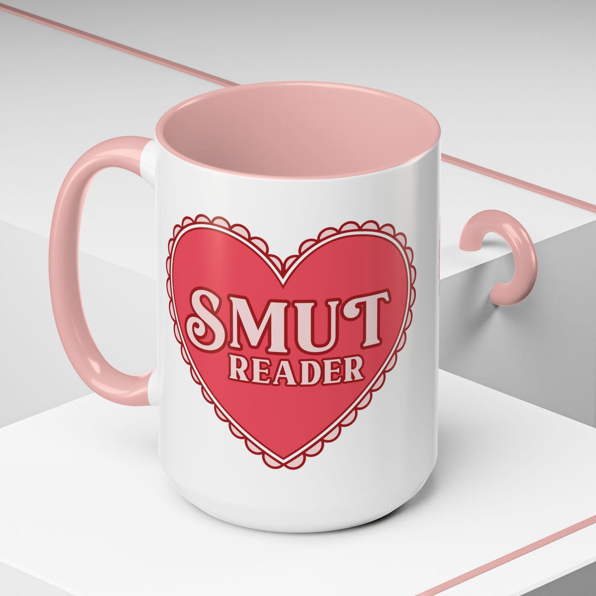 Smut Reader Bold Lace Heart Accent Coffee Mug | Funny Romance Reader Pink Gift - Spinsterly Co