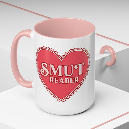 Smut Reader Bold Lace Heart Accent Coffee Mug | Funny Romance Reader Pink Gift - Spinsterly Co