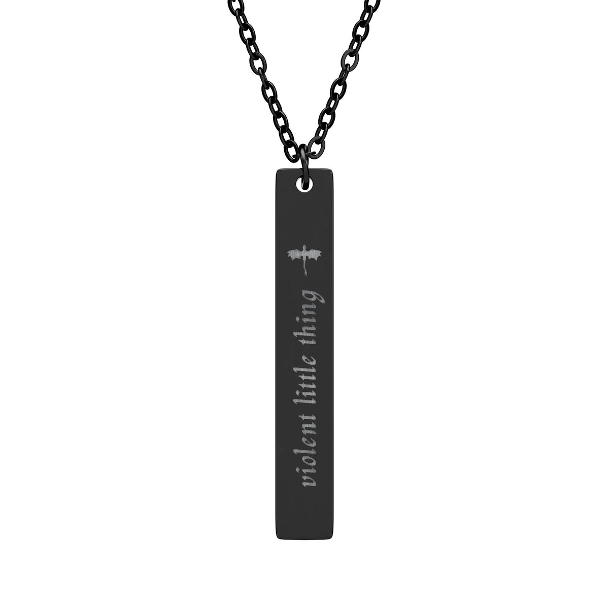 Violent Little Thing Dragon Engraved Vertical Bar Necklace | Dark Romantasy Jewelry Gift - Spinsterly Co