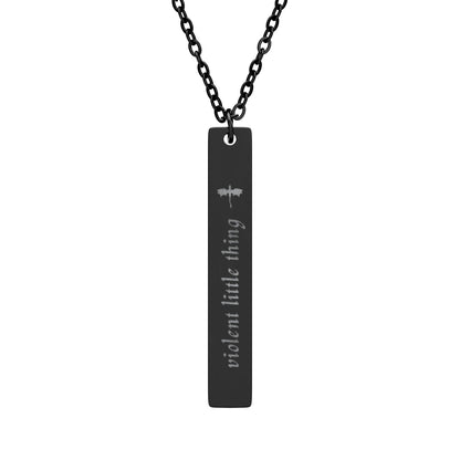 Violent Little Thing Dragon Engraved Vertical Bar Necklace | Dark Romantasy Jewelry Gift - Spinsterly Co