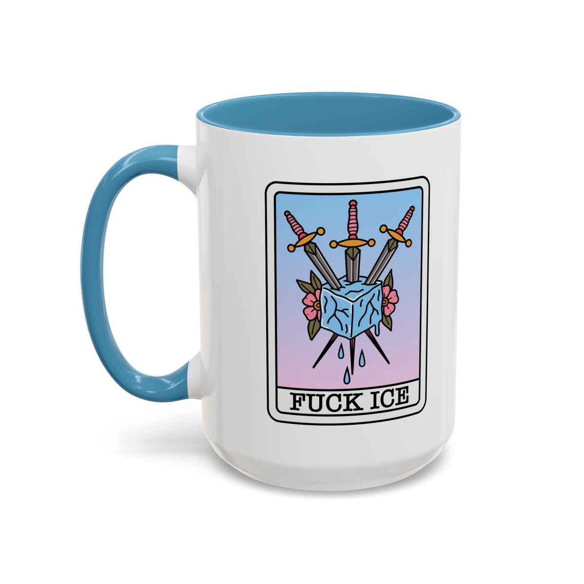 F*ck Ice Accent Coffee Mug | Tarot Swords & Ice Cube Design - Spinsterly Co