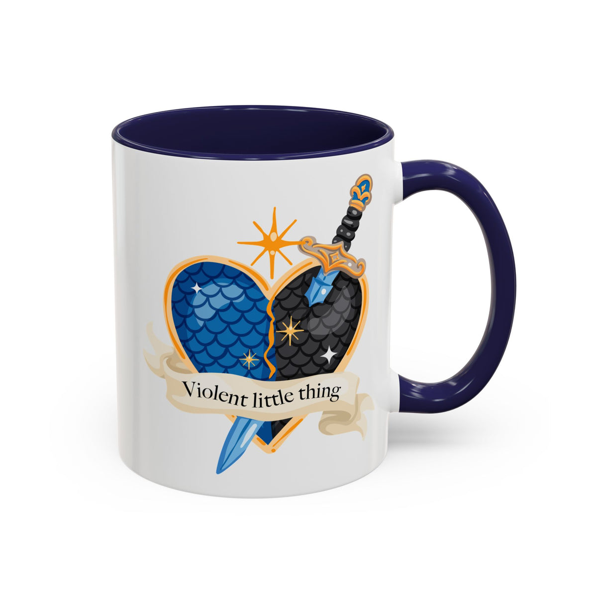 Violent Little Thing Heart & Dagger Crest Accent Coffee Mug | Dark Romantasy Navy Gift - Spinsterly Co