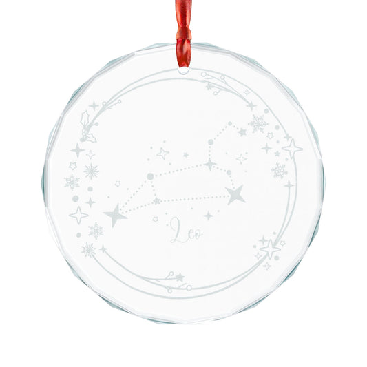 Leo Constellation Engraved Crystal Ornament | Zodiac Star Map Glass Ornament - Spinsterly Co