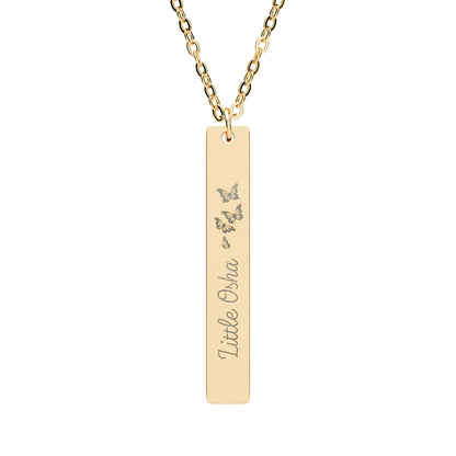 Little Osha Butterfly Engraved Vertical Bar Necklace | Fae Romantasy Jewelry Gift - Spinsterly Co