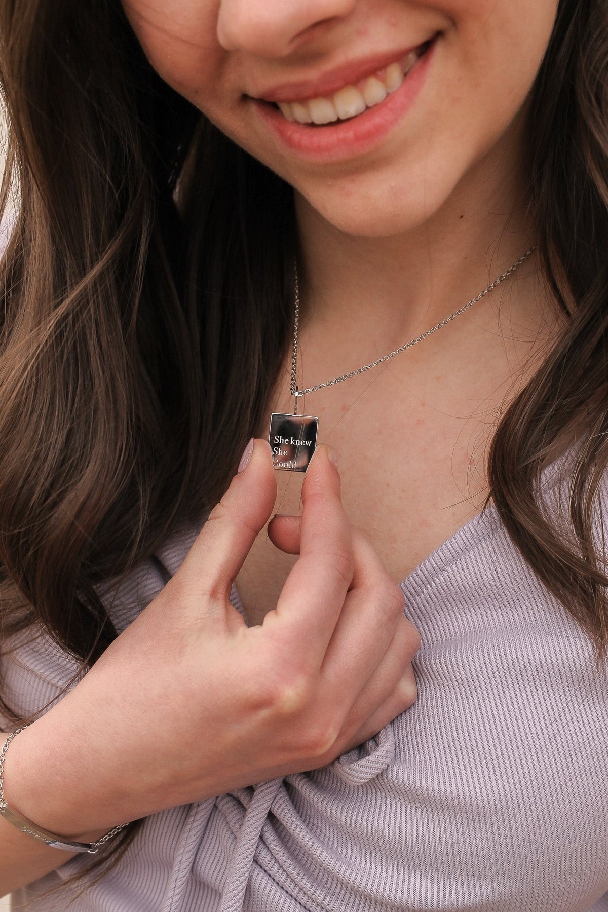 She Knew She Could Necklace | Engraved Affirmation Jewelry Gift - Spinsterly Co