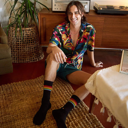 Socks that Save LGBTQ Lives — Rainbow Stripe Crew Socks | LGBTQ+ Pride | Organic Cotton - Spinsterly Co