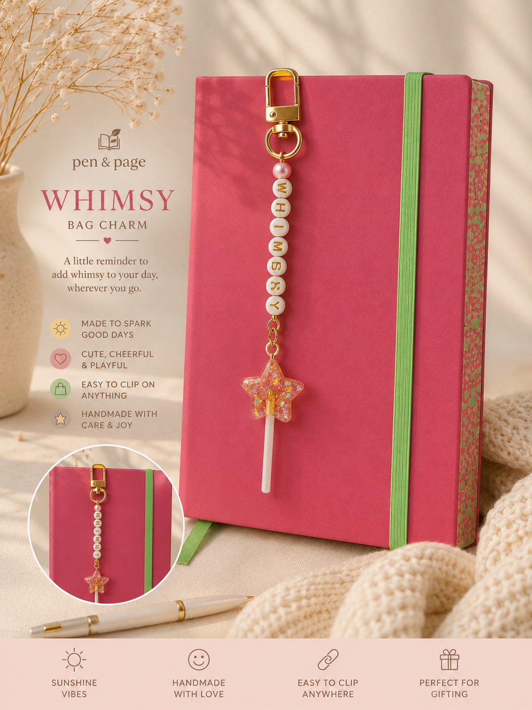 Handmade Whimsy Bag Charm – Pastel Beads & Glitter Star - Spinsterly Co