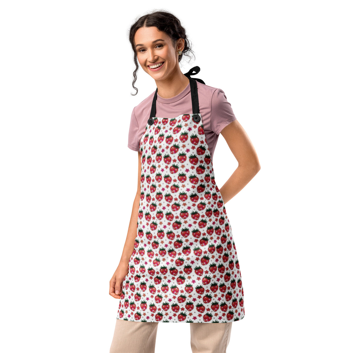 Pink Disco Strawberry Fields Apron | Baking & Grilling Kitchen Accessory - Spinsterly Co