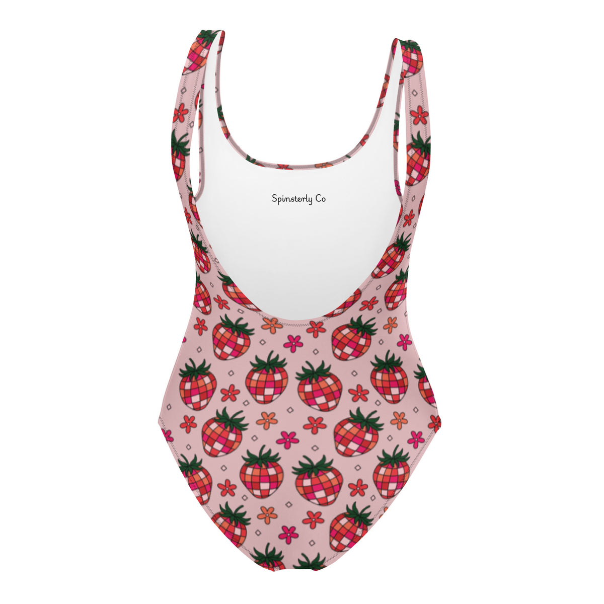 Disco Strawberry One-Piece Swimsuit | Retro Print Recycled Swimwear - Spinsterly Co
