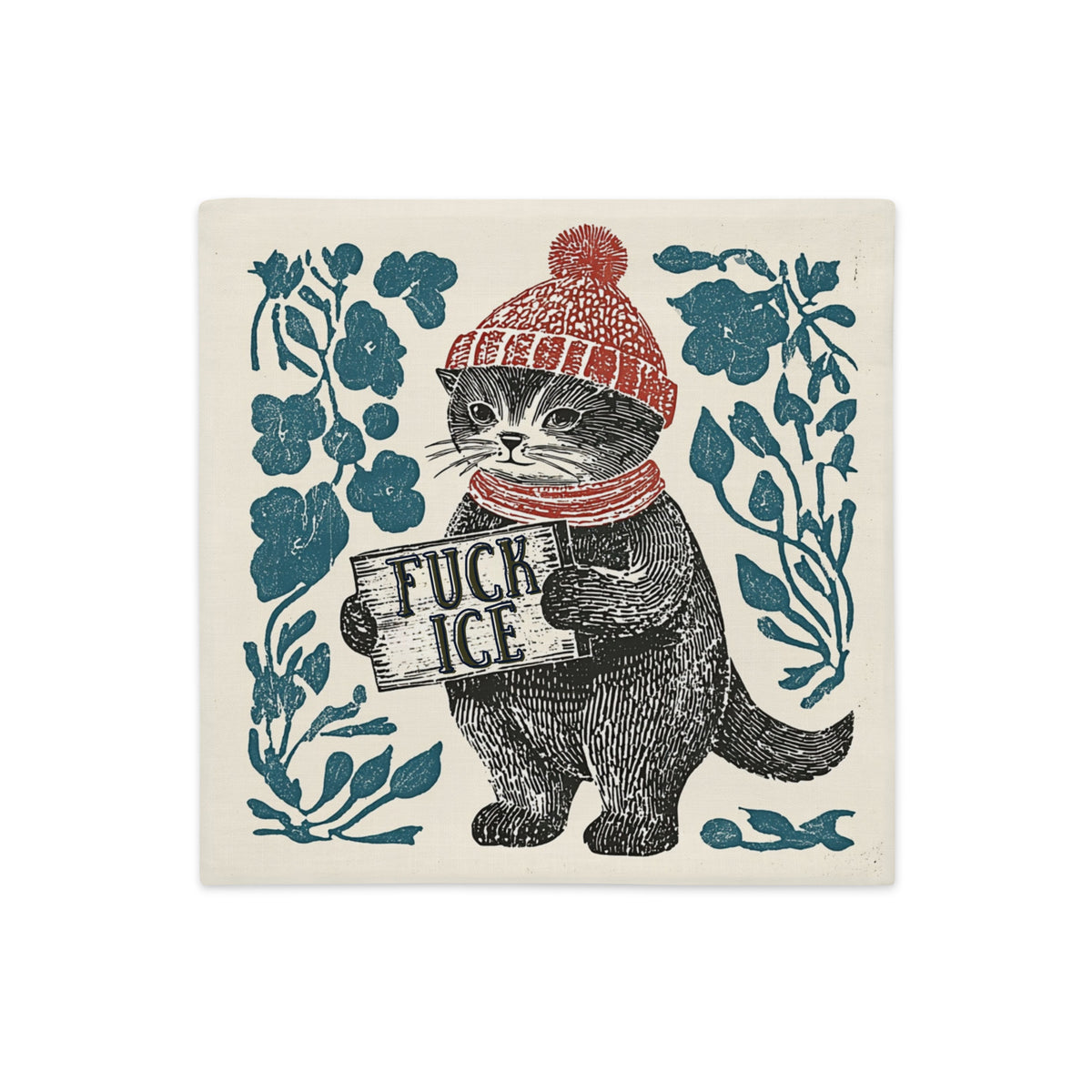 Fuck ICE Protest Cat Pillow Case | Anti-ICE Folk Art Political Home Decor - Spinsterly Co