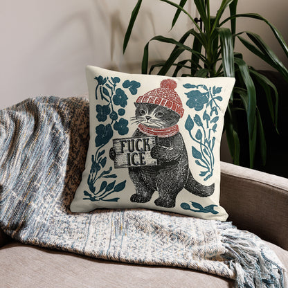 Fuck ICE Protest Cat Pillow Case | Anti-ICE Folk Art Political Home Decor - Spinsterly Co