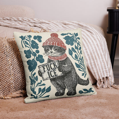 Fuck ICE Protest Cat Pillow Case | Anti-ICE Folk Art Political Home Decor - Spinsterly Co