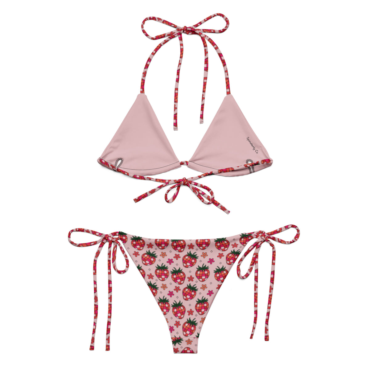 Strawberry Fields String Bikini | All-Over Print Recycled Swimwear - Spinsterly Co
