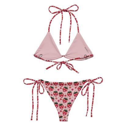 Strawberry Fields String Bikini | All-Over Print Recycled Swimwear - Spinsterly Co