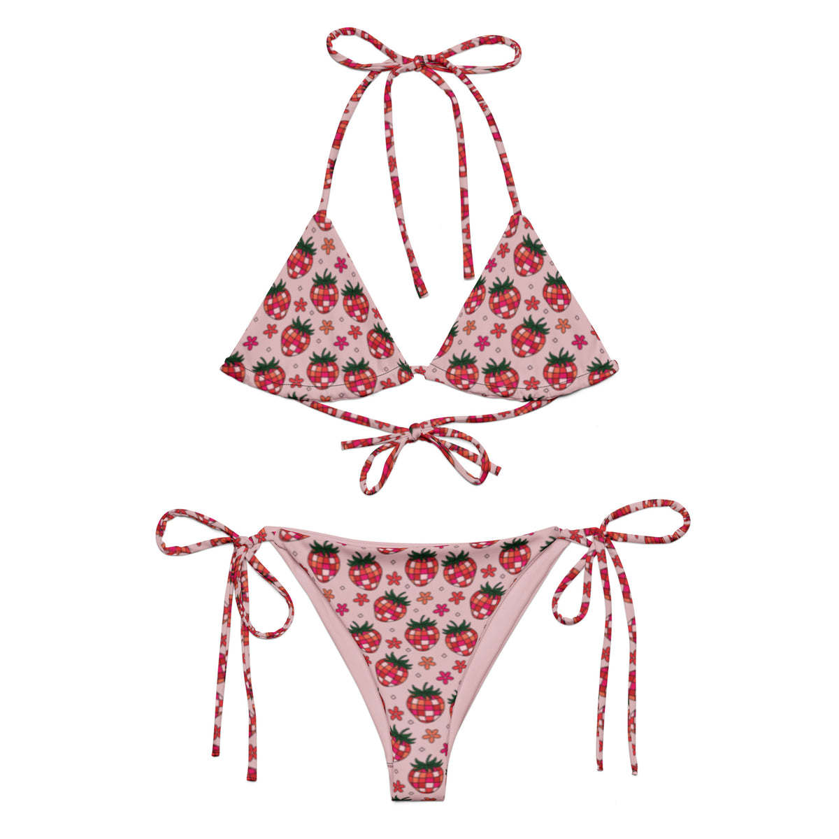 Strawberry Fields String Bikini | All-Over Print Recycled Swimwear - Spinsterly Co