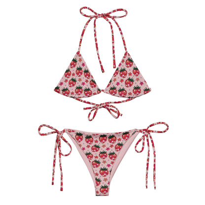 Strawberry Fields String Bikini | All-Over Print Recycled Swimwear - Spinsterly Co