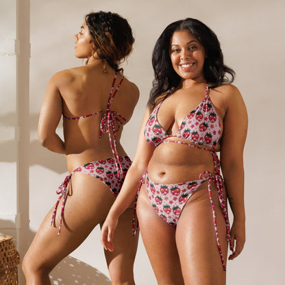 Strawberry Fields String Bikini | All-Over Print Recycled Swimwear - Spinsterly Co