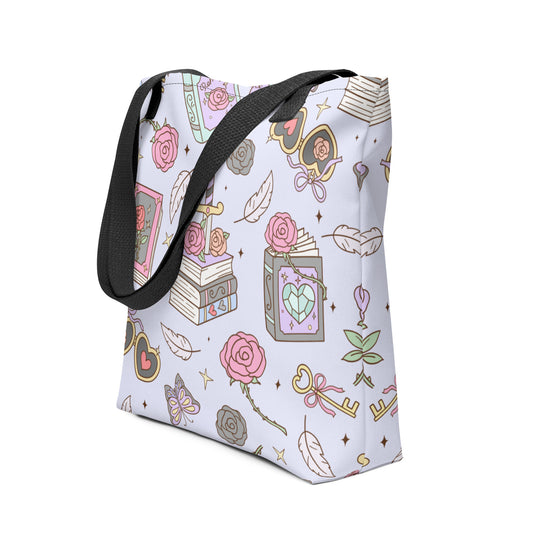 Bookish Fantasy Tote Bag | All-Over Print Lavender Bag - Spinsterly Co