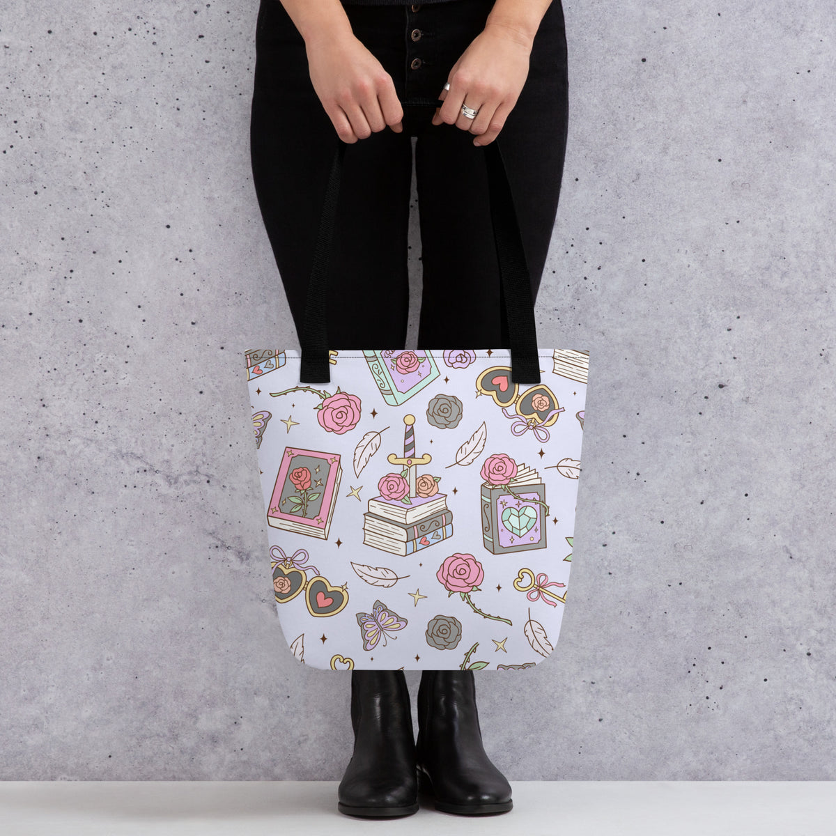 Bookish Fantasy Tote Bag | All-Over Print Lavender Bag - Spinsterly Co
