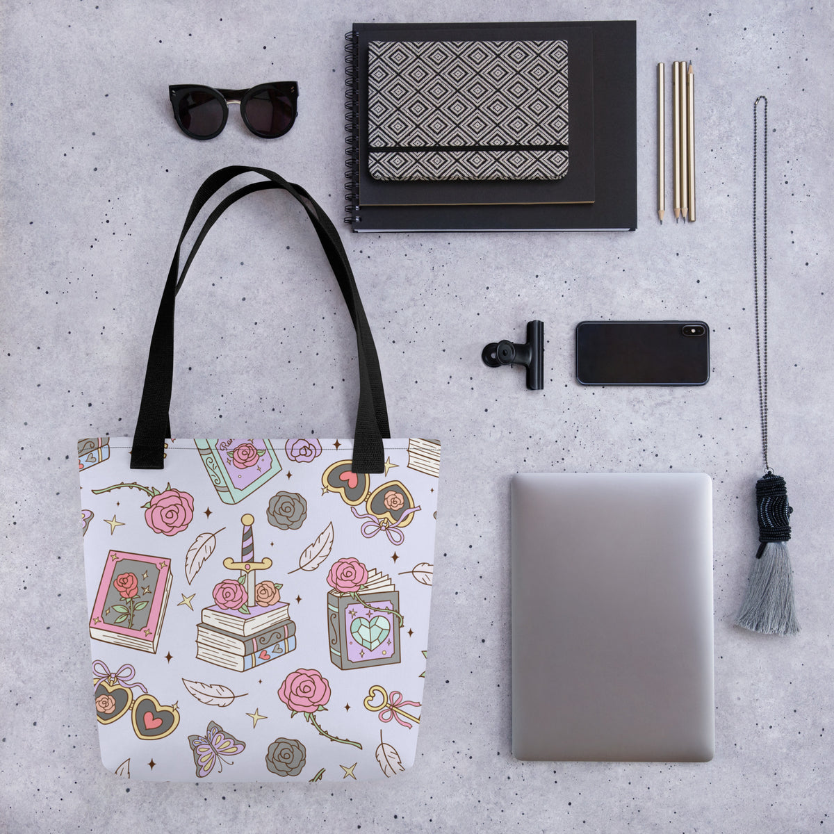 Bookish Fantasy Tote Bag | All-Over Print Lavender Bag - Spinsterly Co
