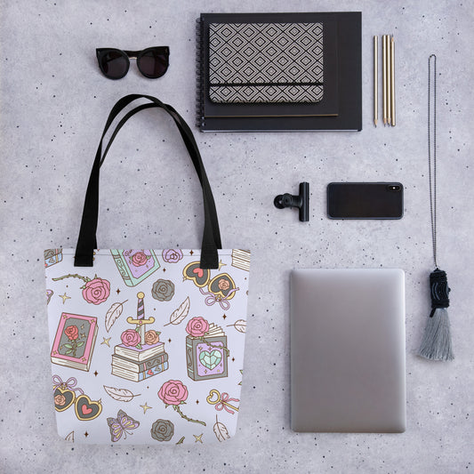 Bookish Fantasy Tote Bag | All-Over Print Lavender Bag - Spinsterly Co