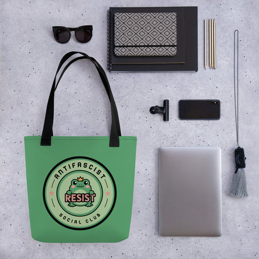 Antifascist Resist Tote Bag | Cute Frog Social Club Design - Spinsterly Co