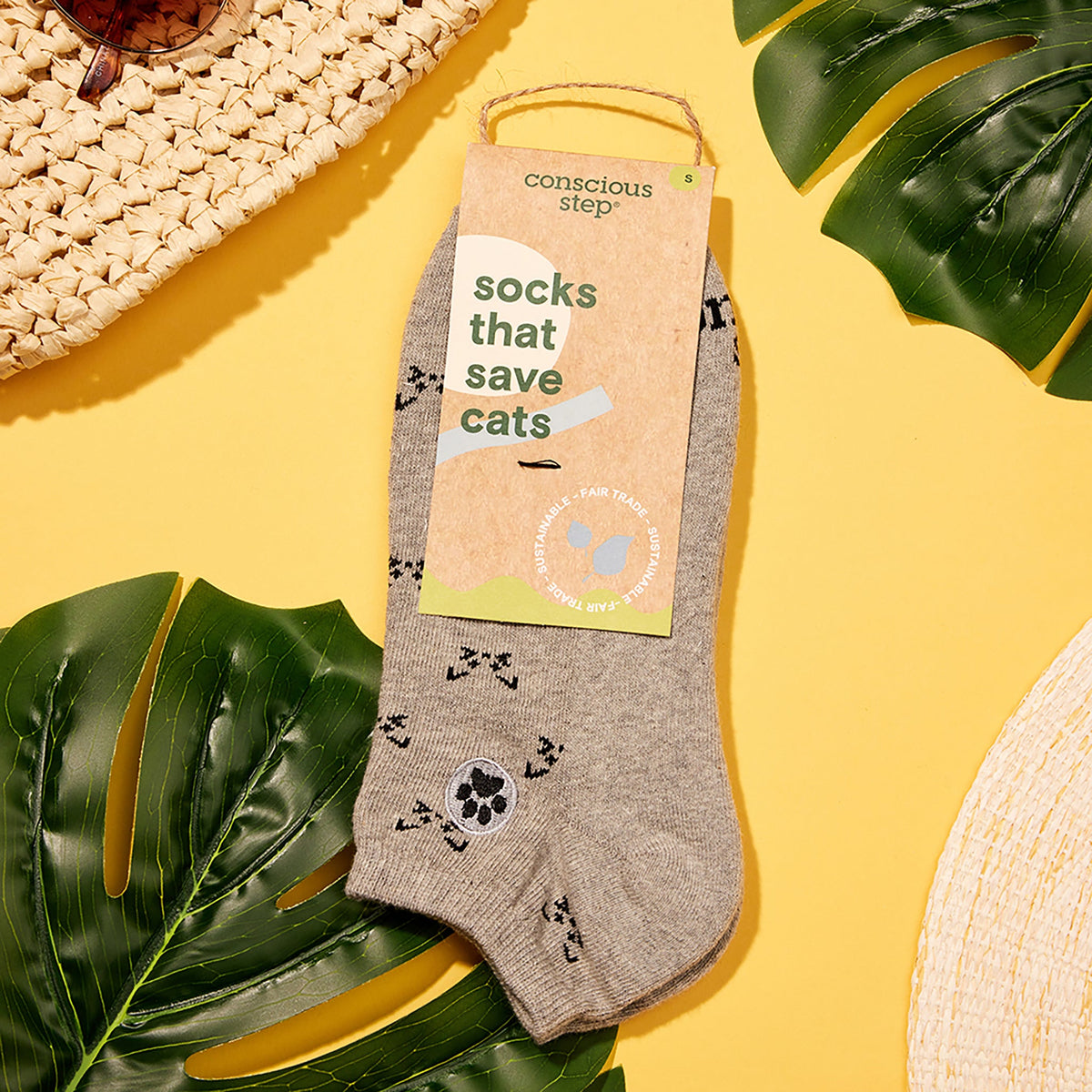 Socks that Save Cats — Cat Face Ankle Socks | Heather Grey | Cat Lover Gift | Organic Cotton - Spinsterly Co