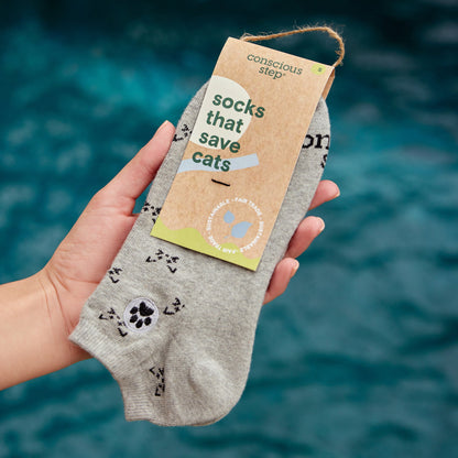 Socks that Save Cats — Cat Face Ankle Socks | Heather Grey | Cat Lover Gift | Organic Cotton - Spinsterly Co