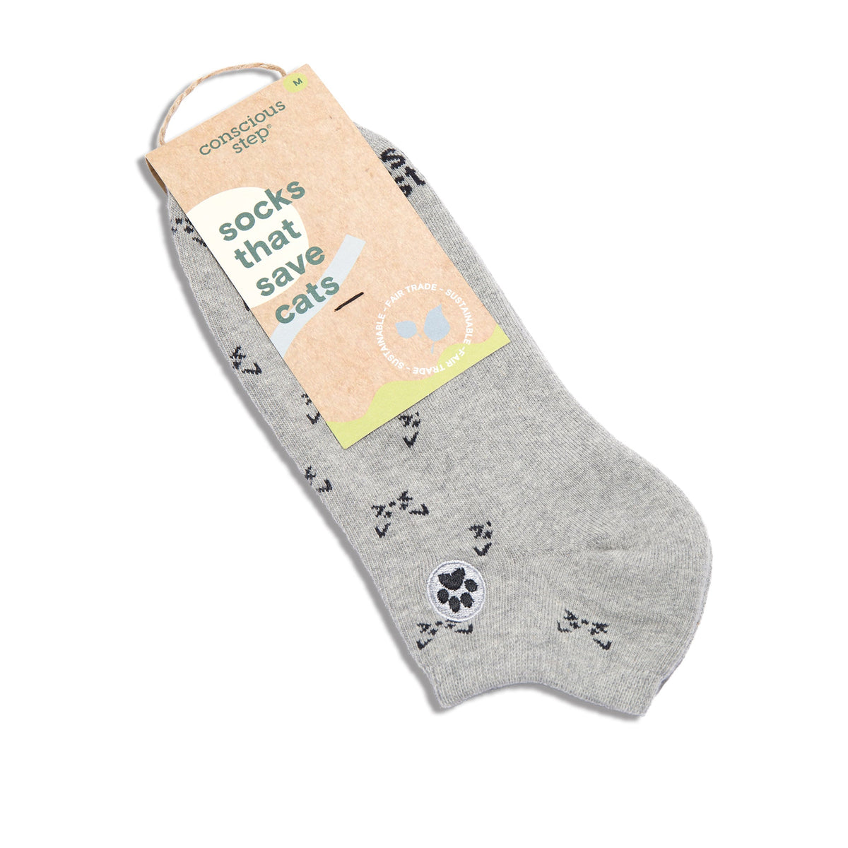 Socks that Save Cats — Cat Face Ankle Socks | Heather Grey | Cat Lover Gift | Organic Cotton - Spinsterly Co