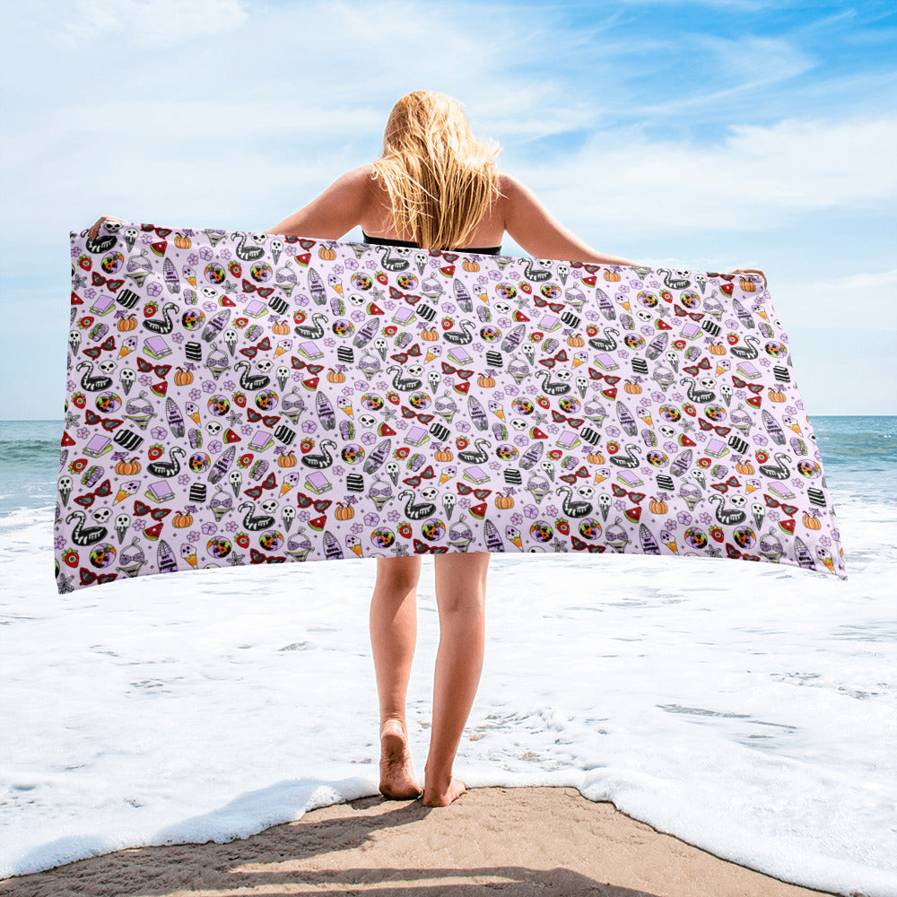 Summerween Beach Towel | Kawaii Goth Lavender Print - Spinsterly Co