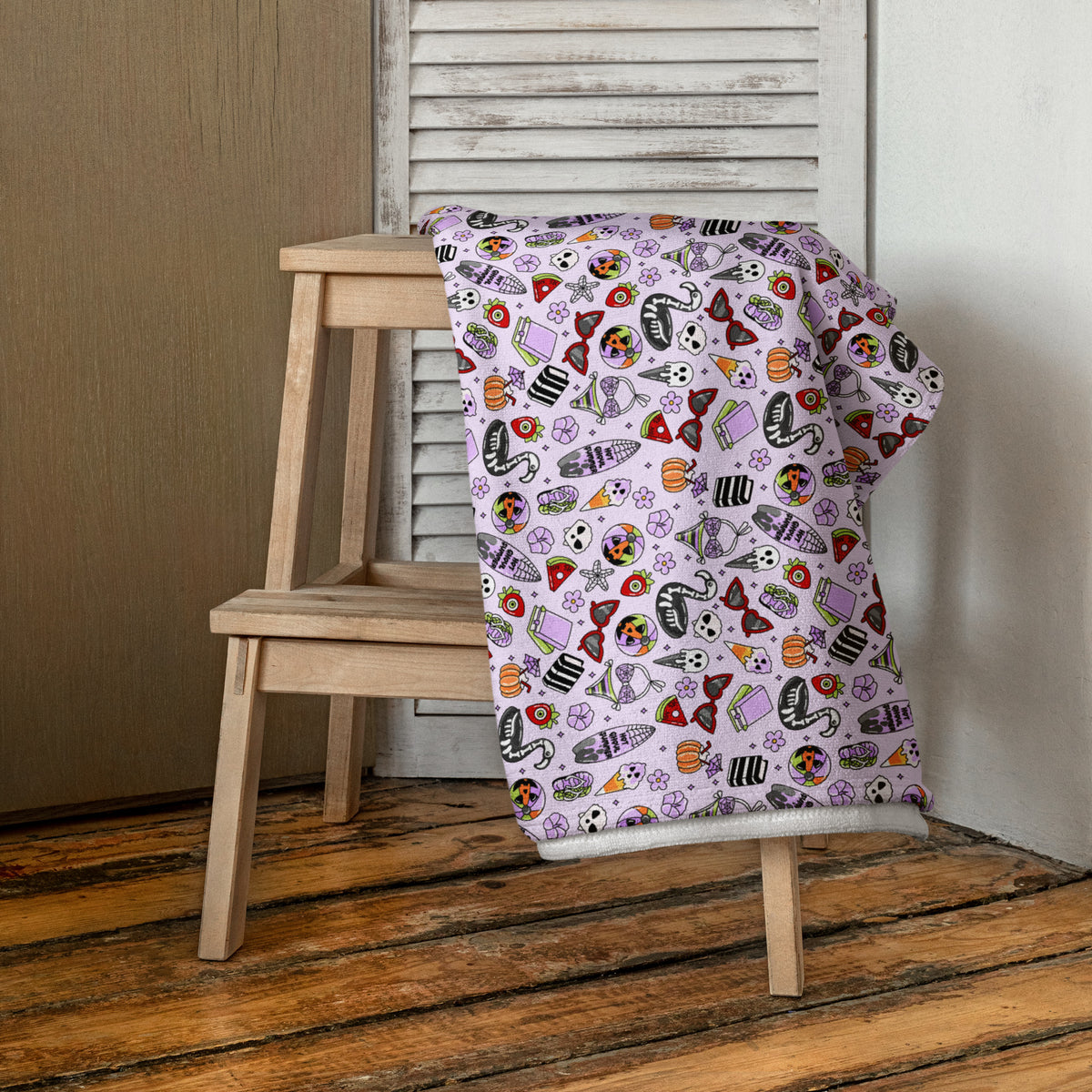 Summerween Beach Towel | Kawaii Goth Lavender Print - Spinsterly Co