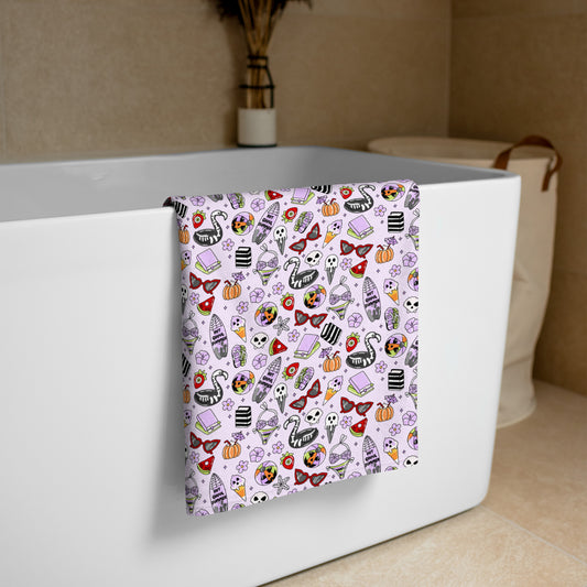 Summerween Beach Towel | Kawaii Goth Lavender Print - Spinsterly Co