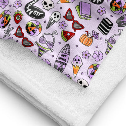 Summerween Beach Towel | Kawaii Goth Lavender Print - Spinsterly Co