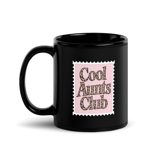 Cool Aunts Club Leopard Print Stamp Black Glossy Mug | Funny Aunt Gift - Spinsterly Co