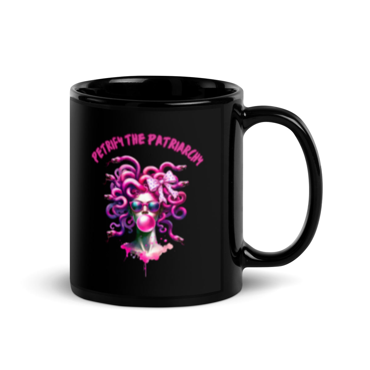 Petrify the Patriarchy Hot Pink Medusa Black Glossy Mug | Feminist Witchy Gift - Spinsterly Co