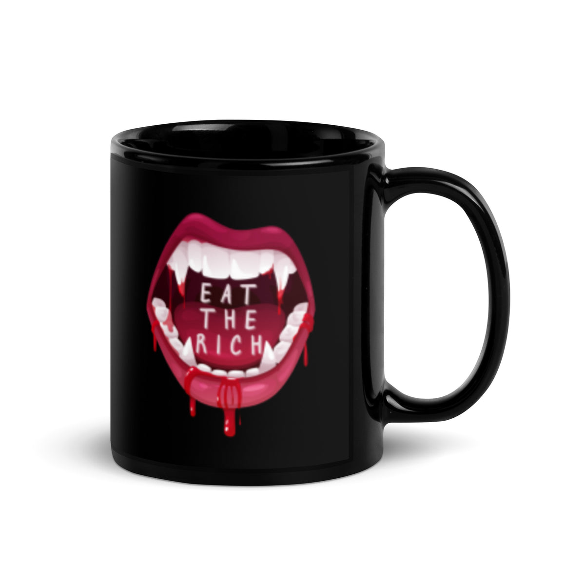 Eat the Rich Vampire Fangs Black Glossy Mug | Funny Activist Anti-Capitalist Gift - Spinsterly Co