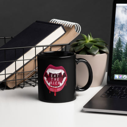 Eat the Rich Vampire Fangs Black Glossy Mug | Funny Activist Anti-Capitalist Gift - Spinsterly Co