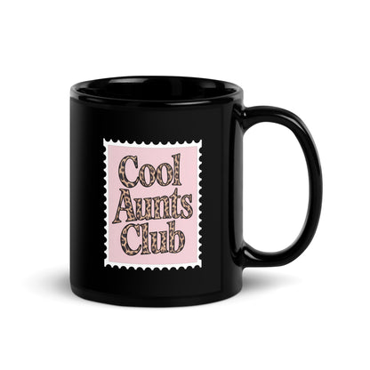 Cool Aunts Club Leopard Print Stamp Black Glossy Mug | Funny Aunt Gift - Spinsterly Co