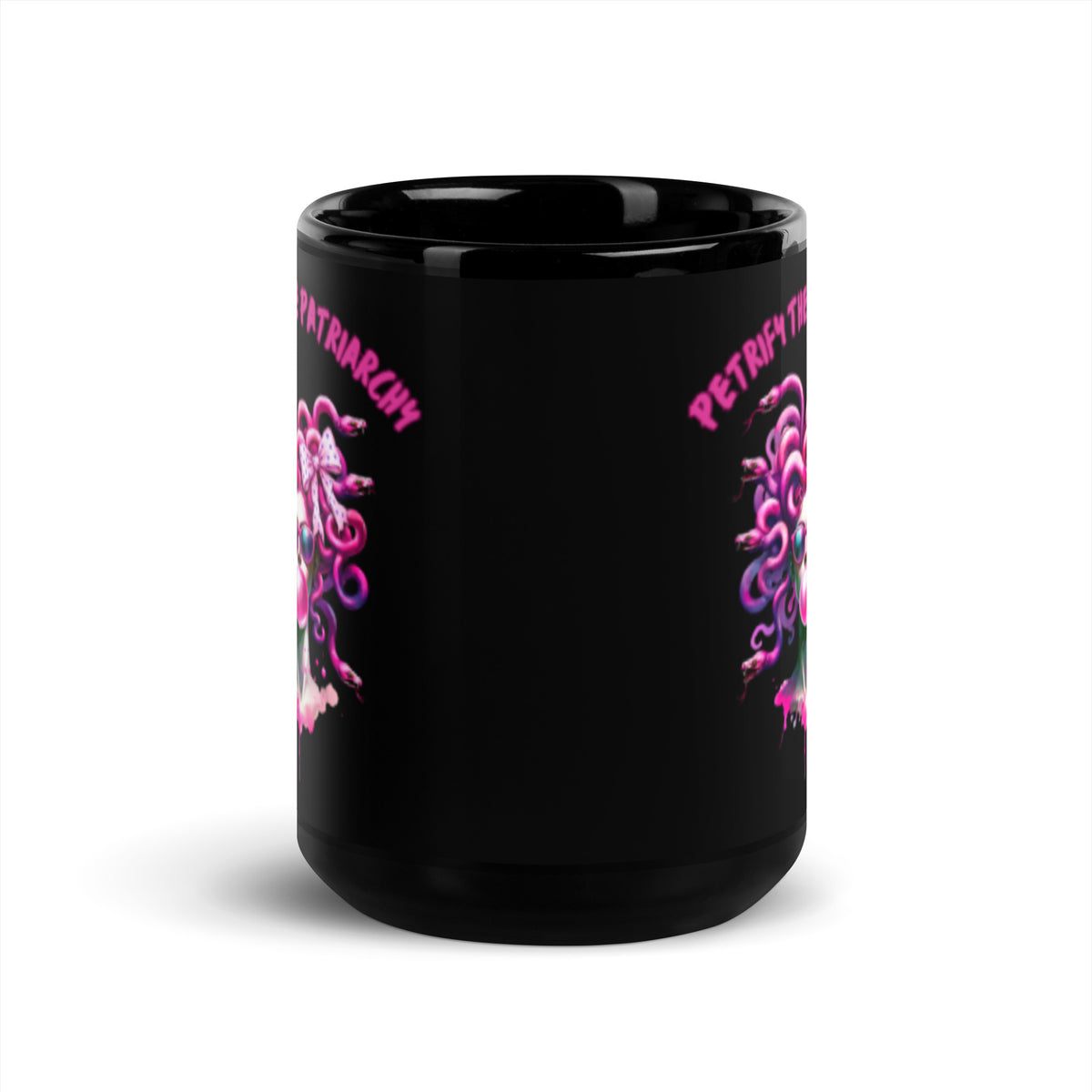 Petrify the Patriarchy Hot Pink Medusa Black Glossy Mug | Feminist Witchy Gift - Spinsterly Co