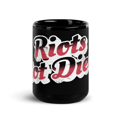 Riots Not Diets Distressed Retro Script Black Glossy Mug | Feminist Body Positive Gift - Spinsterly Co