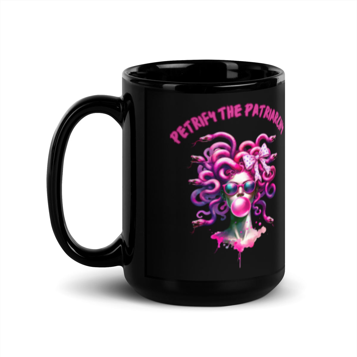 Petrify the Patriarchy Hot Pink Medusa Black Glossy Mug | Feminist Witchy Gift - Spinsterly Co