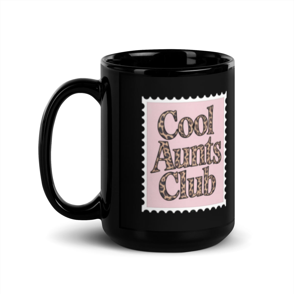 Cool Aunts Club Leopard Print Stamp Black Glossy Mug | Funny Aunt Gift - Spinsterly Co