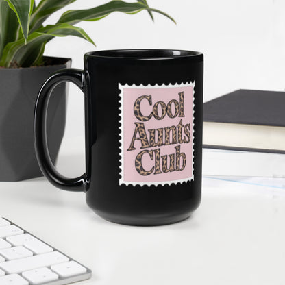 Cool Aunts Club Leopard Print Stamp Black Glossy Mug | Funny Aunt Gift - Spinsterly Co