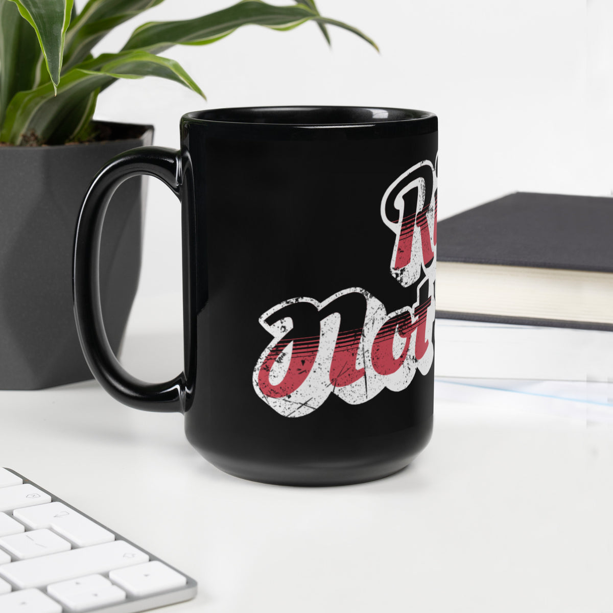 Riots Not Diets Distressed Retro Script Black Glossy Mug | Feminist Body Positive Gift - Spinsterly Co