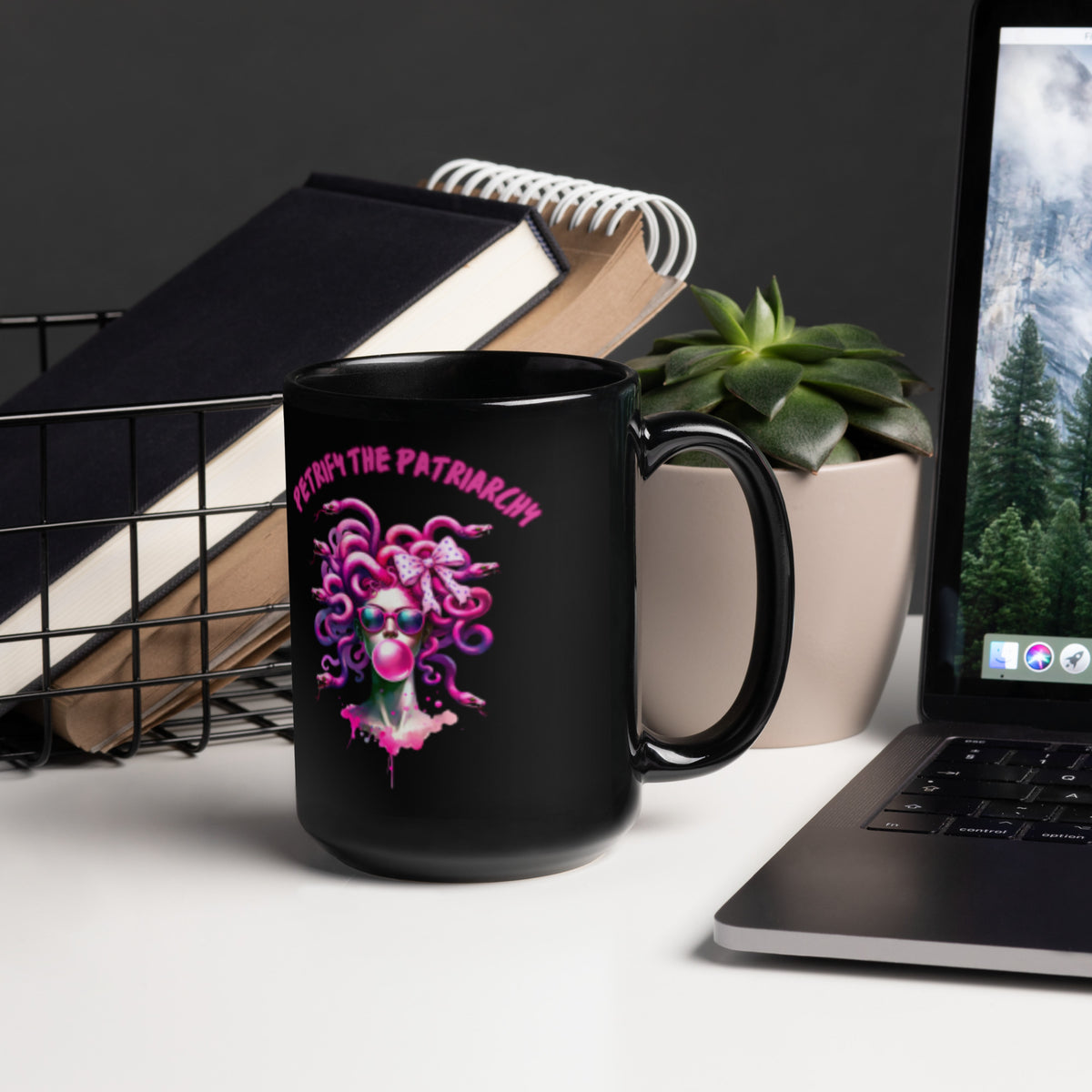 Petrify the Patriarchy Hot Pink Medusa Black Glossy Mug | Feminist Witchy Gift - Spinsterly Co