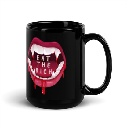 Eat the Rich Vampire Fangs Black Glossy Mug | Funny Activist Anti-Capitalist Gift - Spinsterly Co