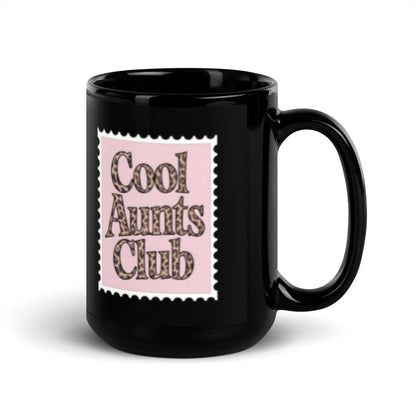 Cool Aunts Club Leopard Print Stamp Black Glossy Mug | Funny Aunt Gift - Spinsterly Co