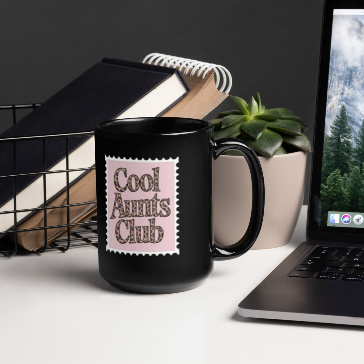 Cool Aunts Club Leopard Print Stamp Black Glossy Mug | Funny Aunt Gift - Spinsterly Co