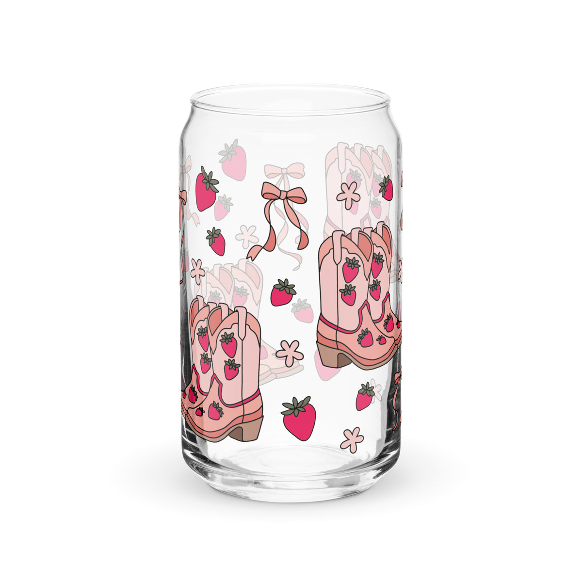 Coquette Cowgirl Strawberry Can Glass Tumbler | Pink Boots & Bows Iced Coffee Cup - Spinsterly Co