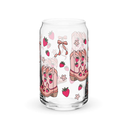 Coquette Cowgirl Strawberry Can Glass Tumbler | Pink Boots & Bows Iced Coffee Cup - Spinsterly Co